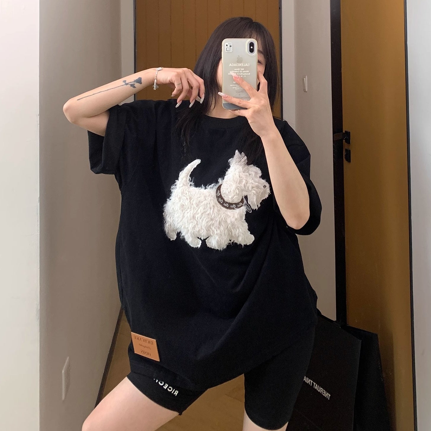 Cartoon Plush Dog Embroidery Loose T-shirt OS2007