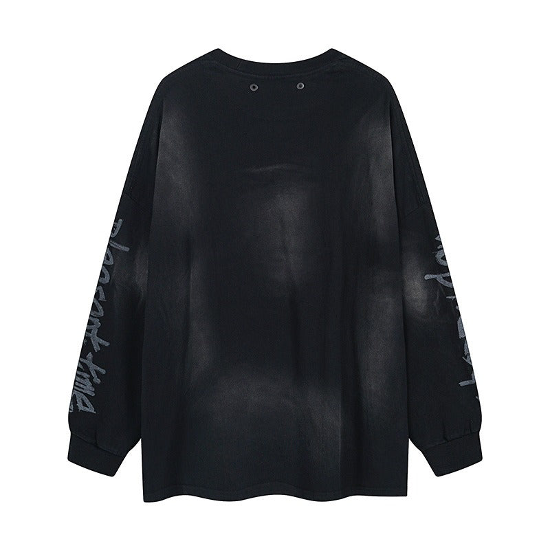Patch Embroidered Stained Washed Long Sleeve T-shirt MW10248