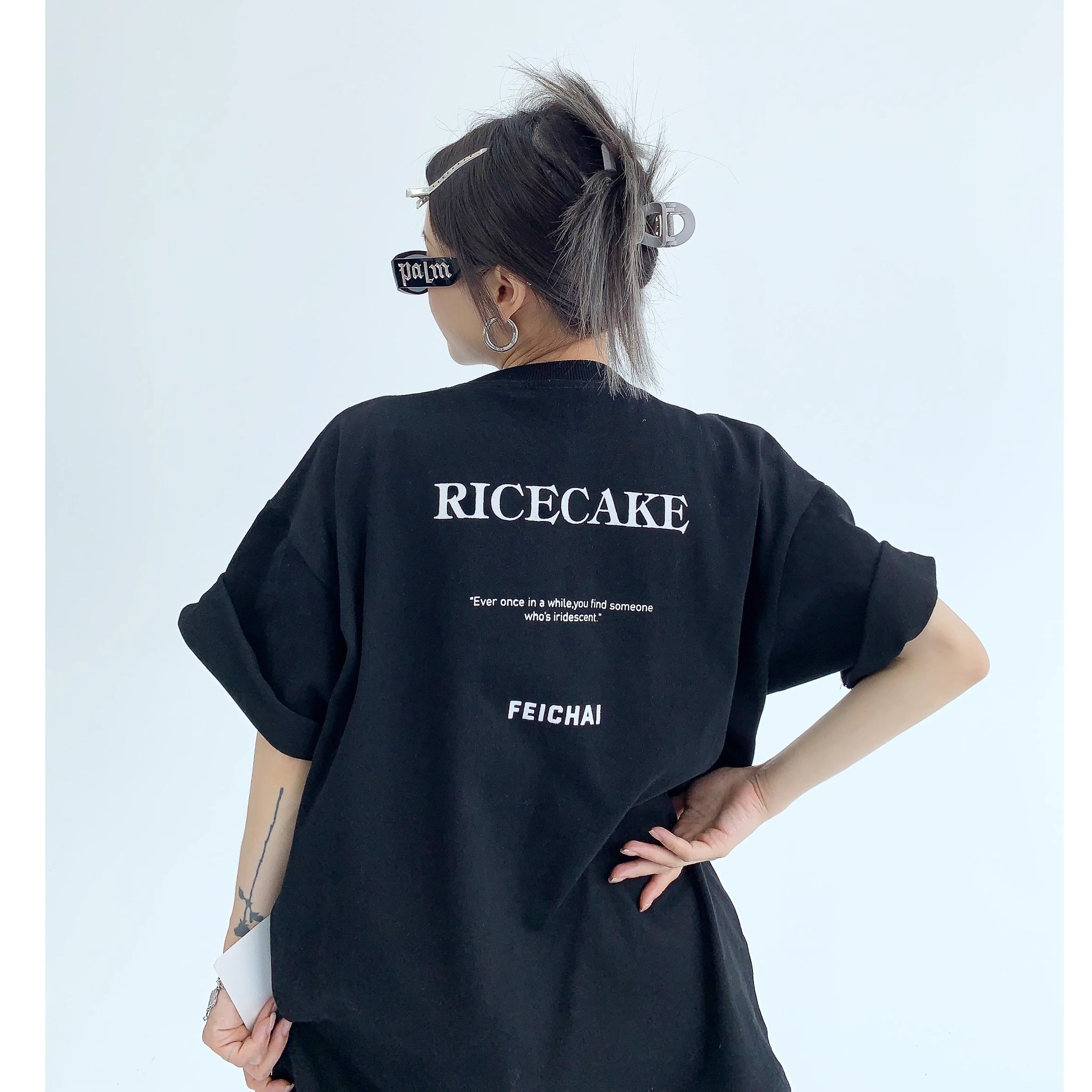 Simple Flocking Print Loose T-shirt OS2006