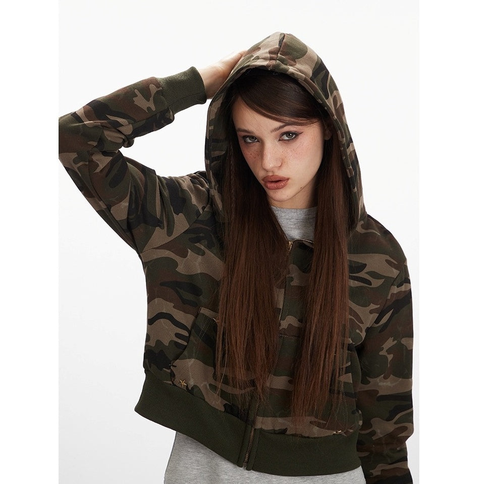 Camouflage Cropped Hooded Jacket NR7010
