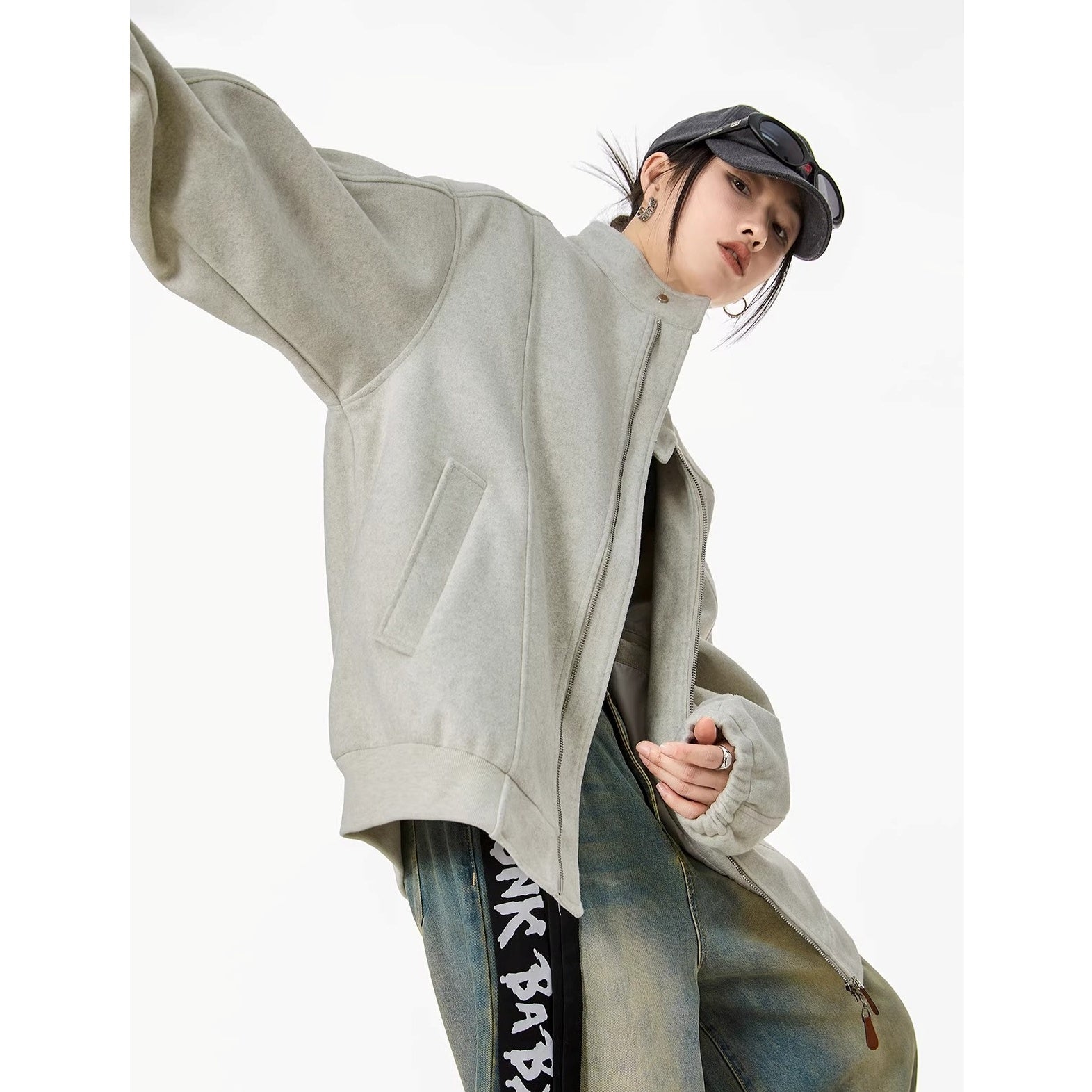 Embroidered Stand Collar Zip Jacket IC9119