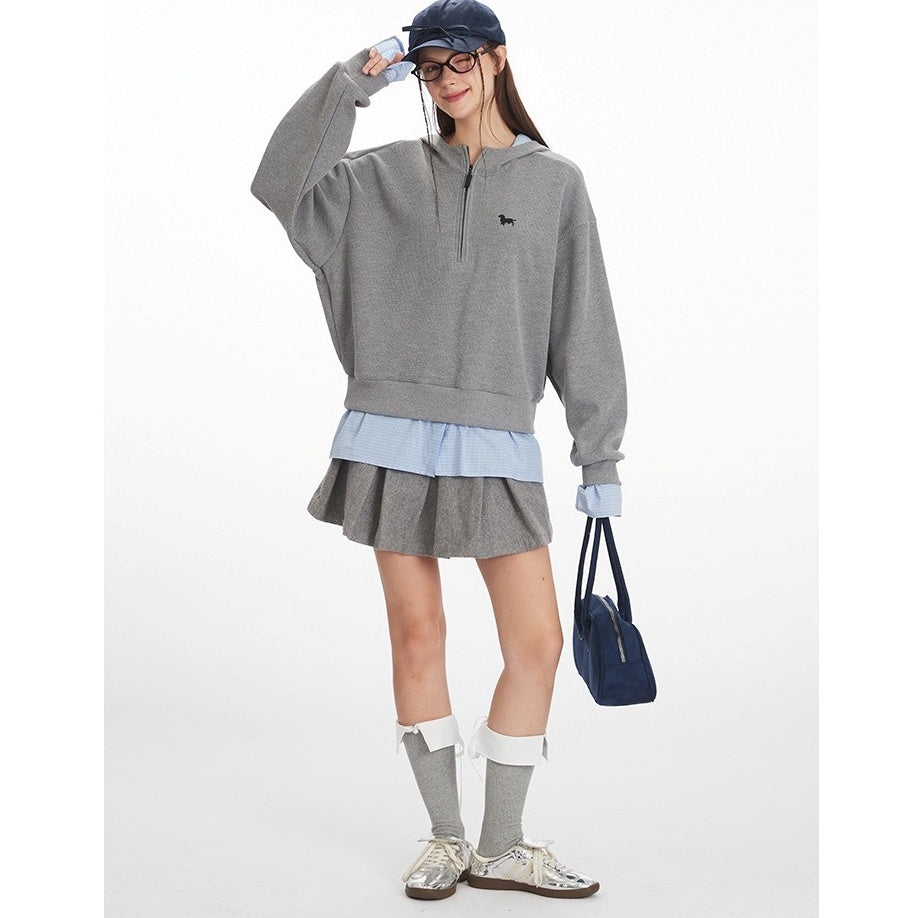 Fake Layered Half Zip Hoodie NR7006