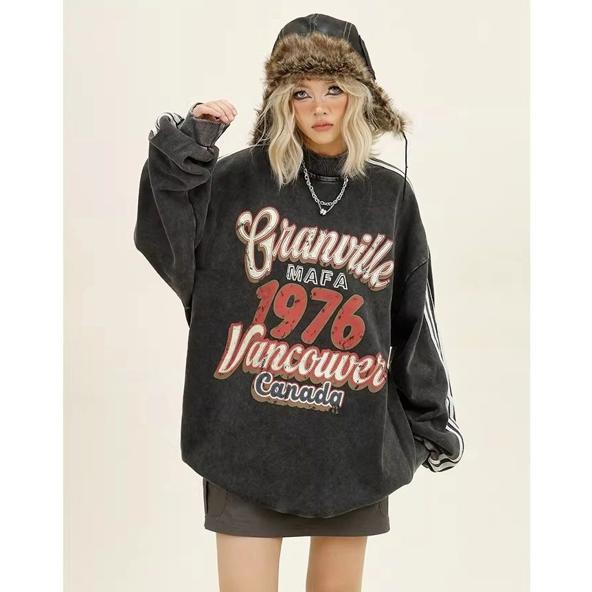 Three-bar Distressed Letter Print Sweat MW10382