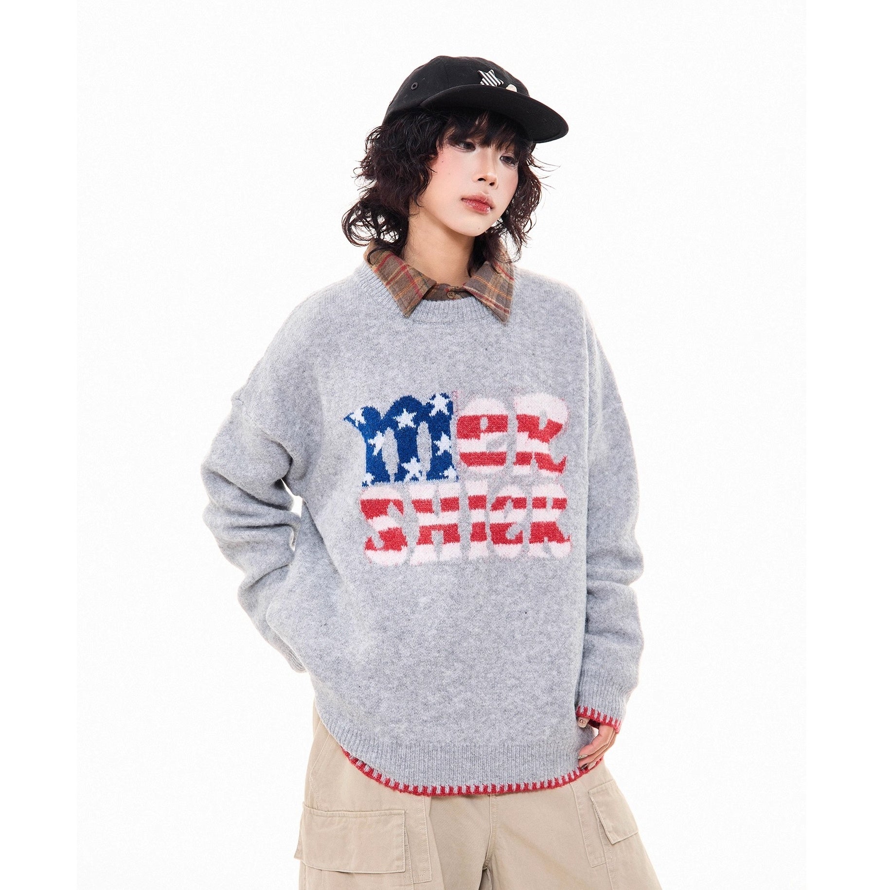 American Retro Letter Knitted Sweater MW10277