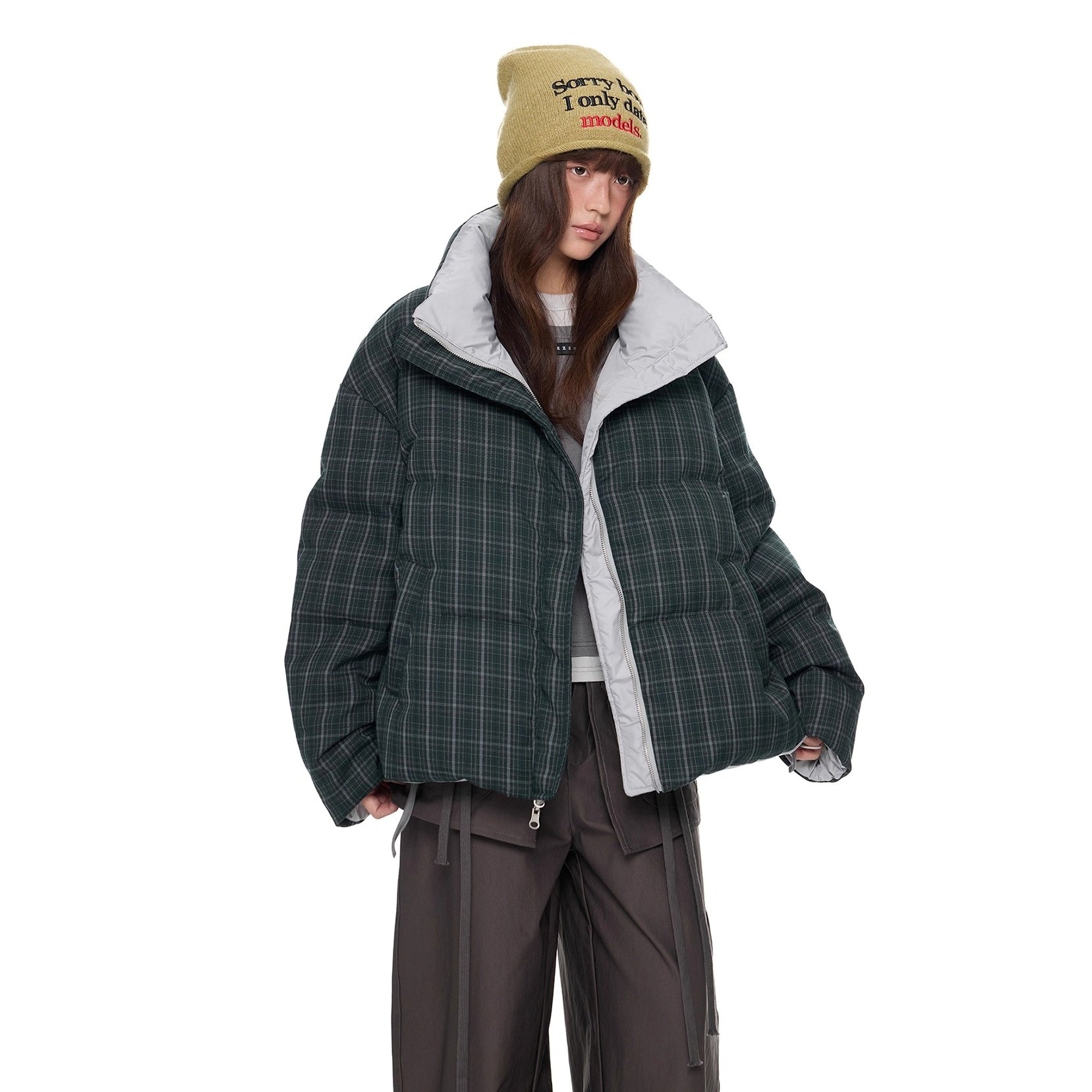 Reversible Plaid Down Jacket EZ299