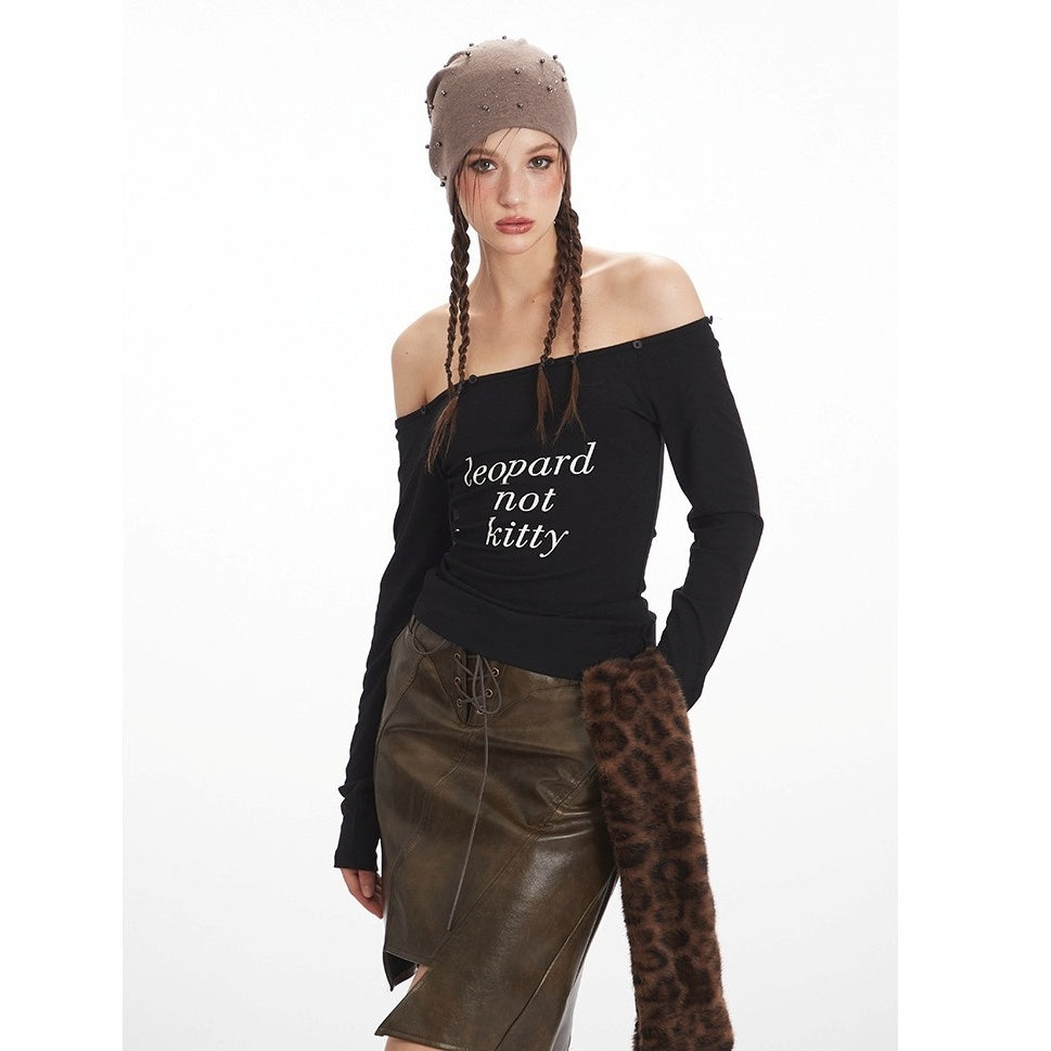 Leopard Fake Fur Off-Shoulder Slim Cutsew NR7008