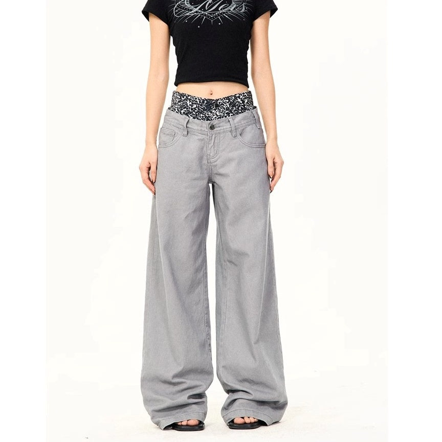 Leopard Print Double-Waist Loose Jeans MW10166