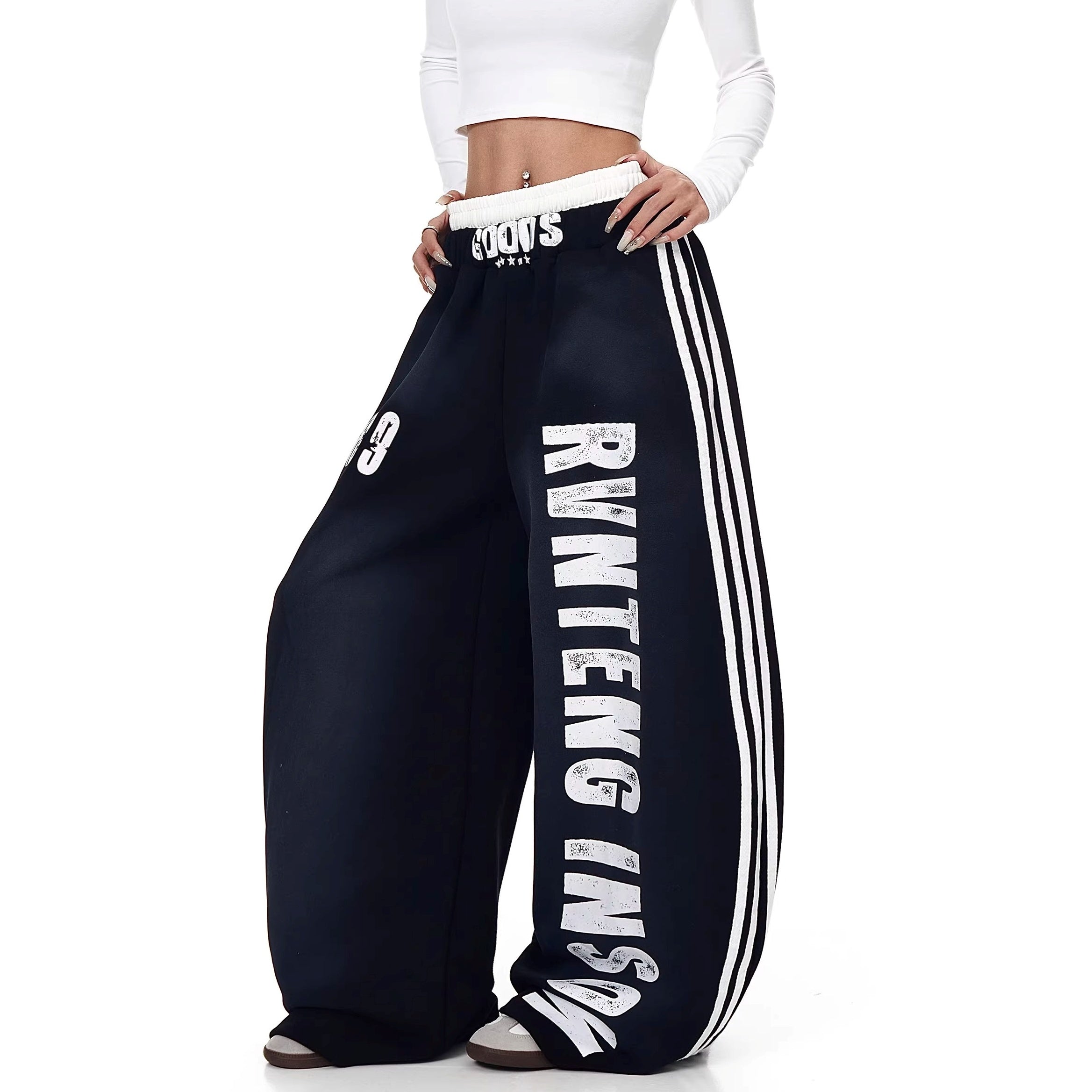 Double-waist Smuge Letter Printed Sweat Pants MW10385