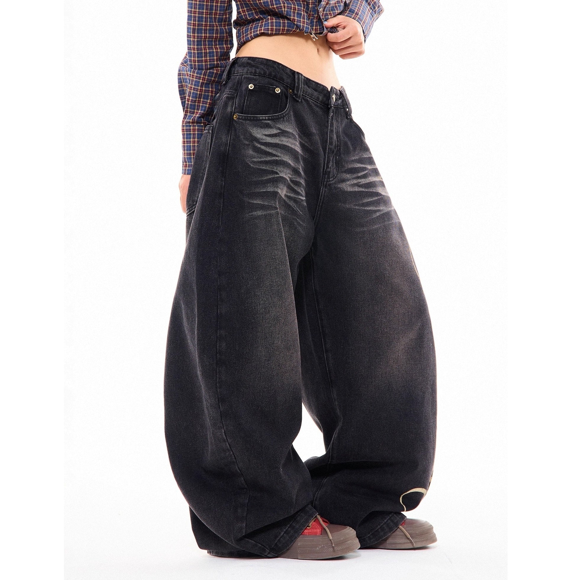 Side Print Washed Cat Whiskers Curve Jeans MW10259