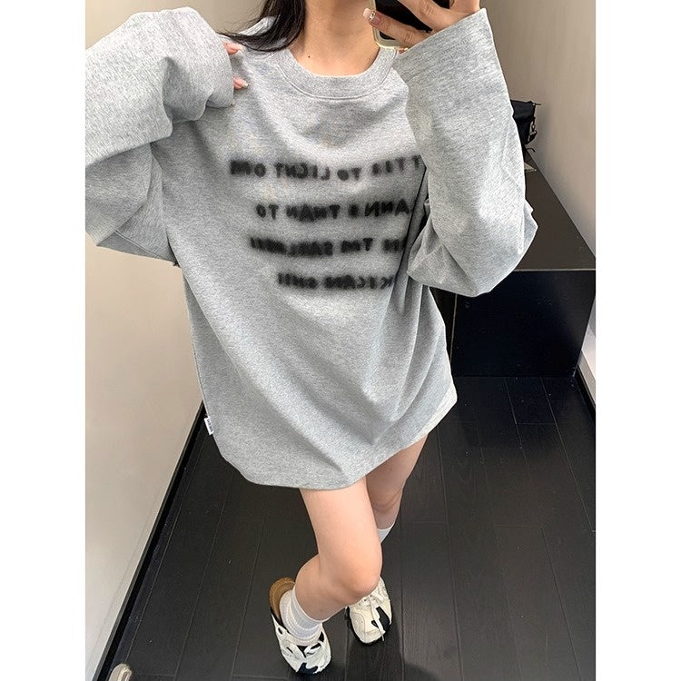 Smudged Letter Print Long Sleeves T-shirt OS2034