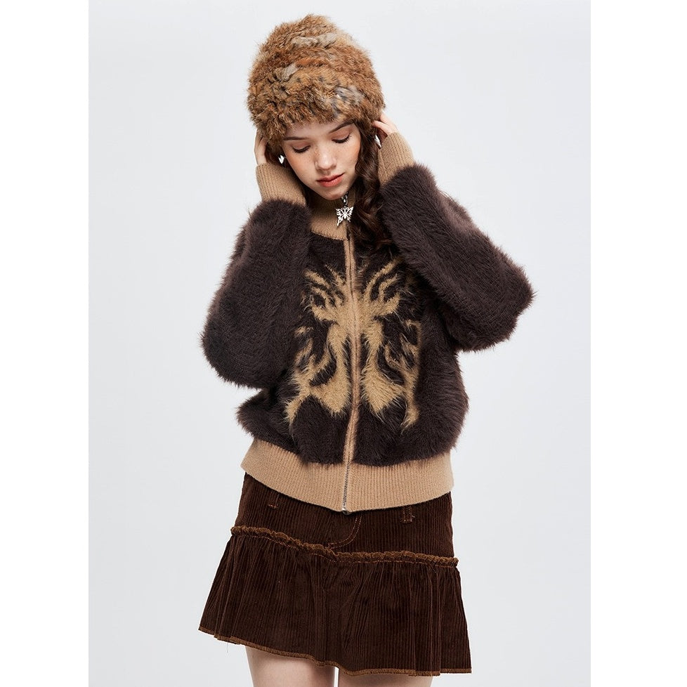 Stand Collar Butterfly Embroidered Cardigan NR7004