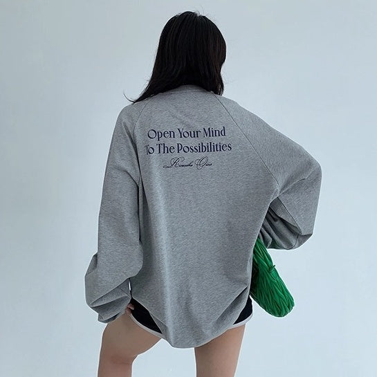 Relaxation Lazy Letter Print Long-sleeved T-shirt OS2036