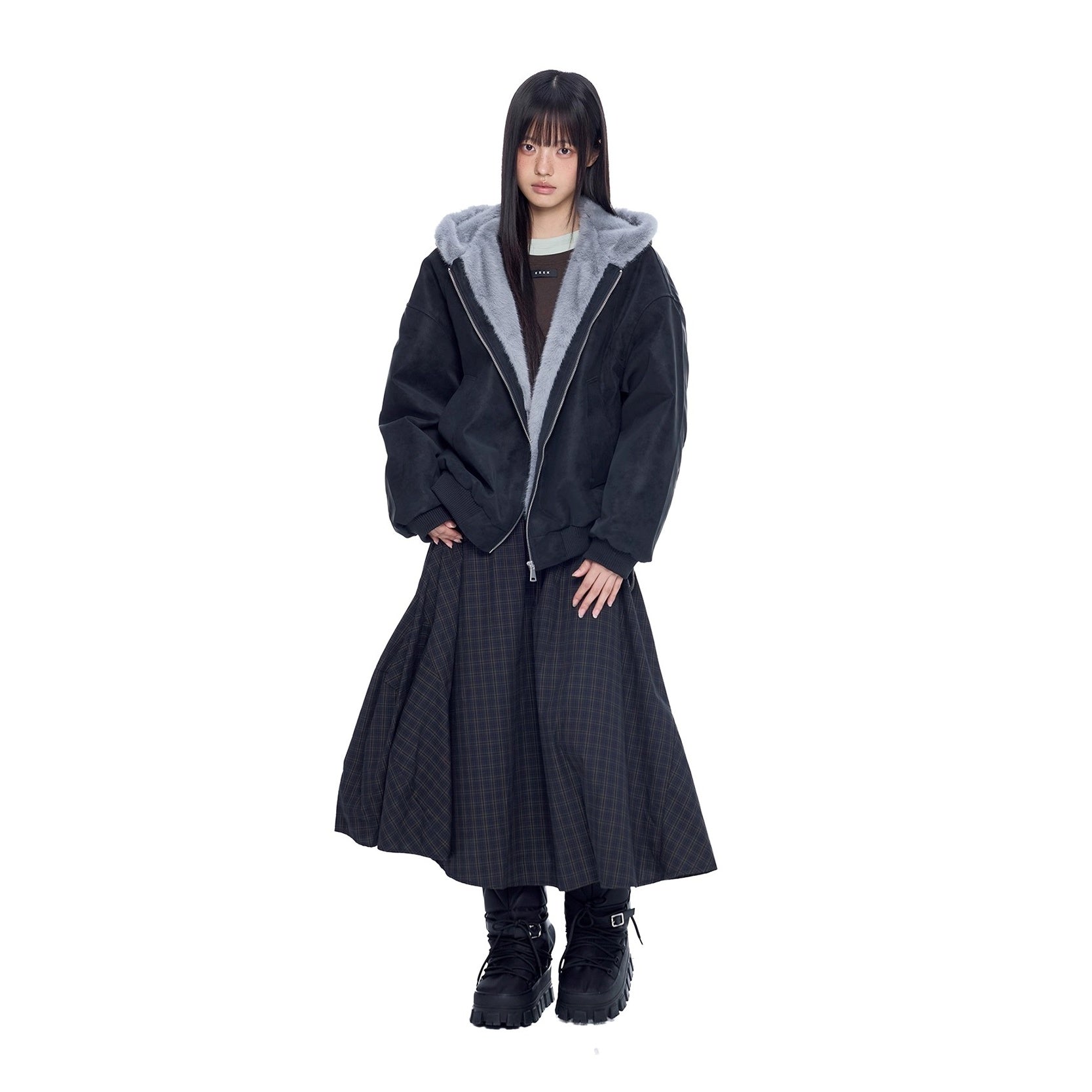 Carving Fur Collar Hooded Zip Jacket EZ300