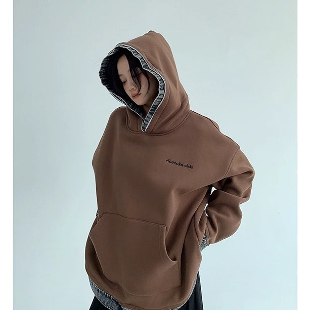 Contrasting Splicing Denim Hooded Sweat OS2056