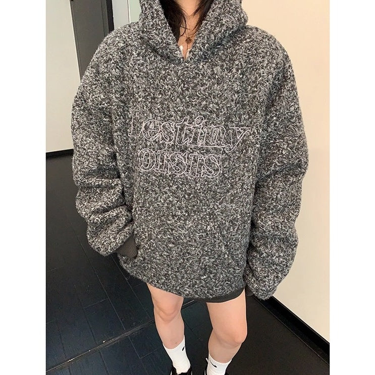 Letter Stitch Oversize Boa Hoodie OS2061