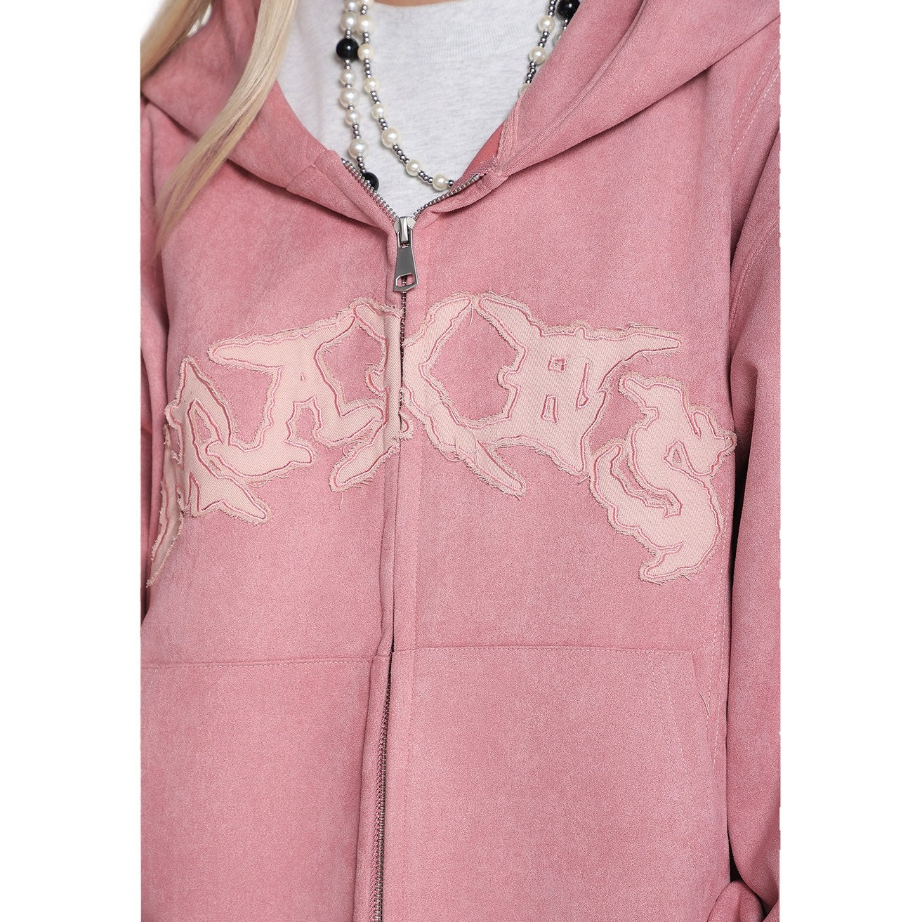 Embroidered Zipper Suede-Like Sweat Parka MW10391