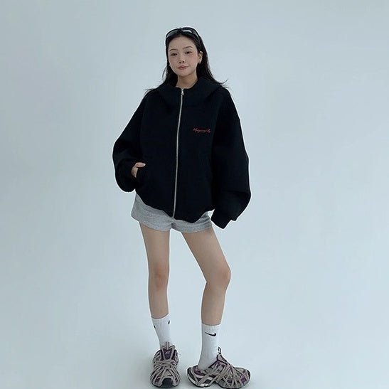 Embroidery Loose Vintage Short Hooded Jacket OS2027