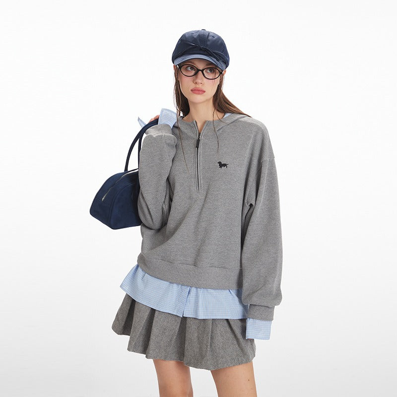 Fake Layered Half Zip Hoodie NR7006
