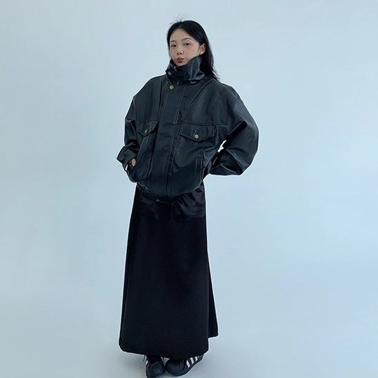 PU Leather Wide Silhouette Biker Jacket OS2024