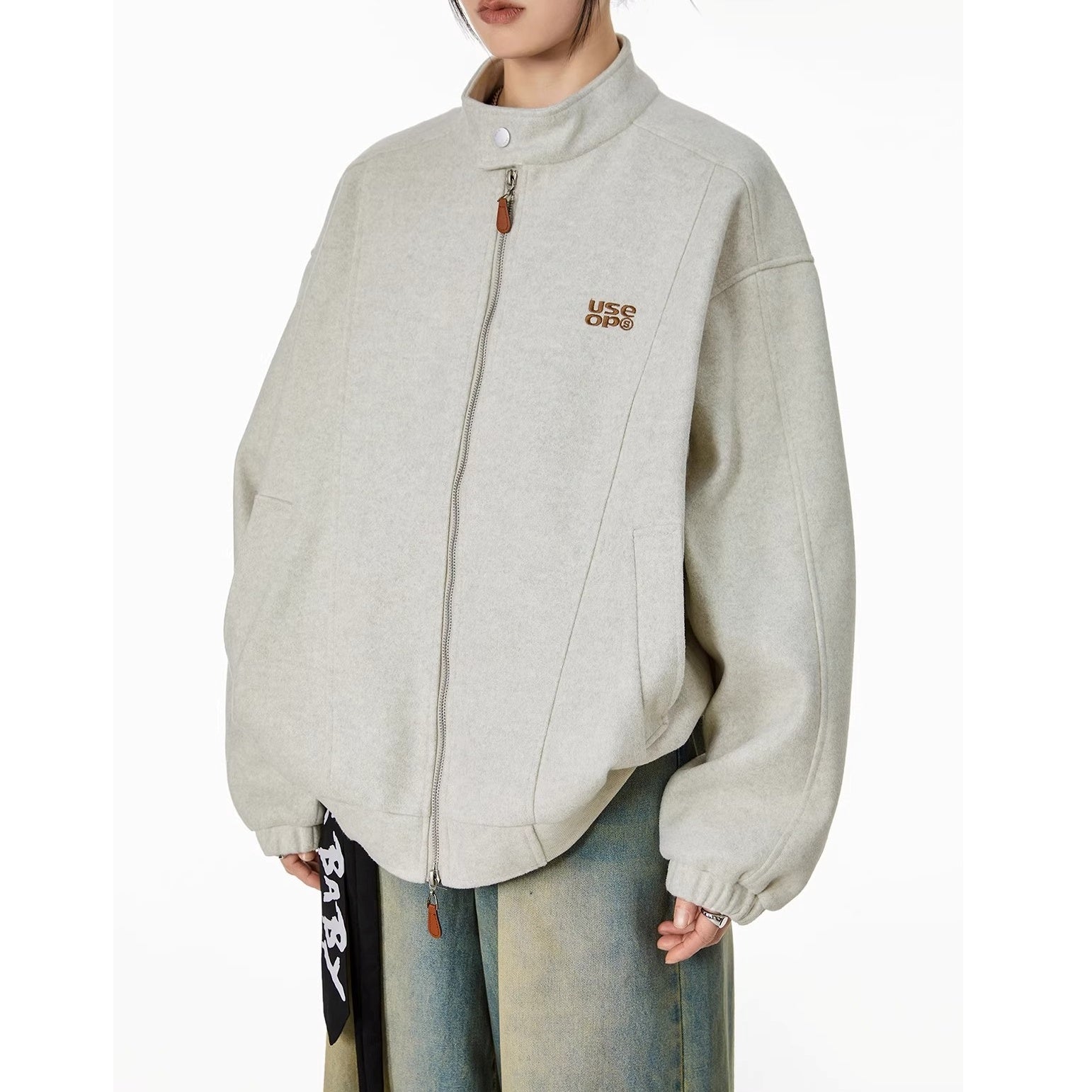 Embroidered Stand Collar Zip Jacket IC9119