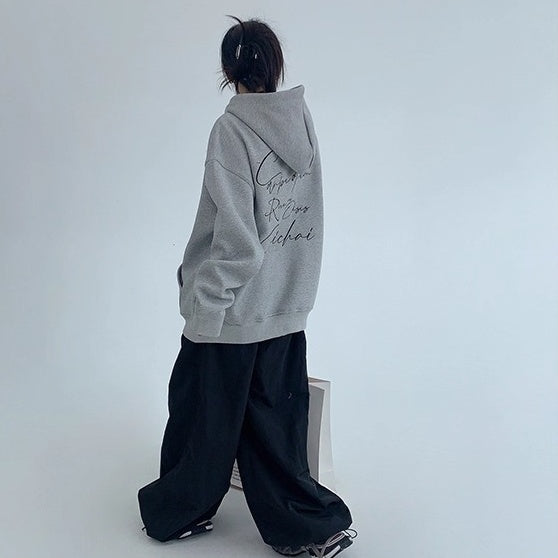 Back Letter Embroidery Hooded Jacket OS2051