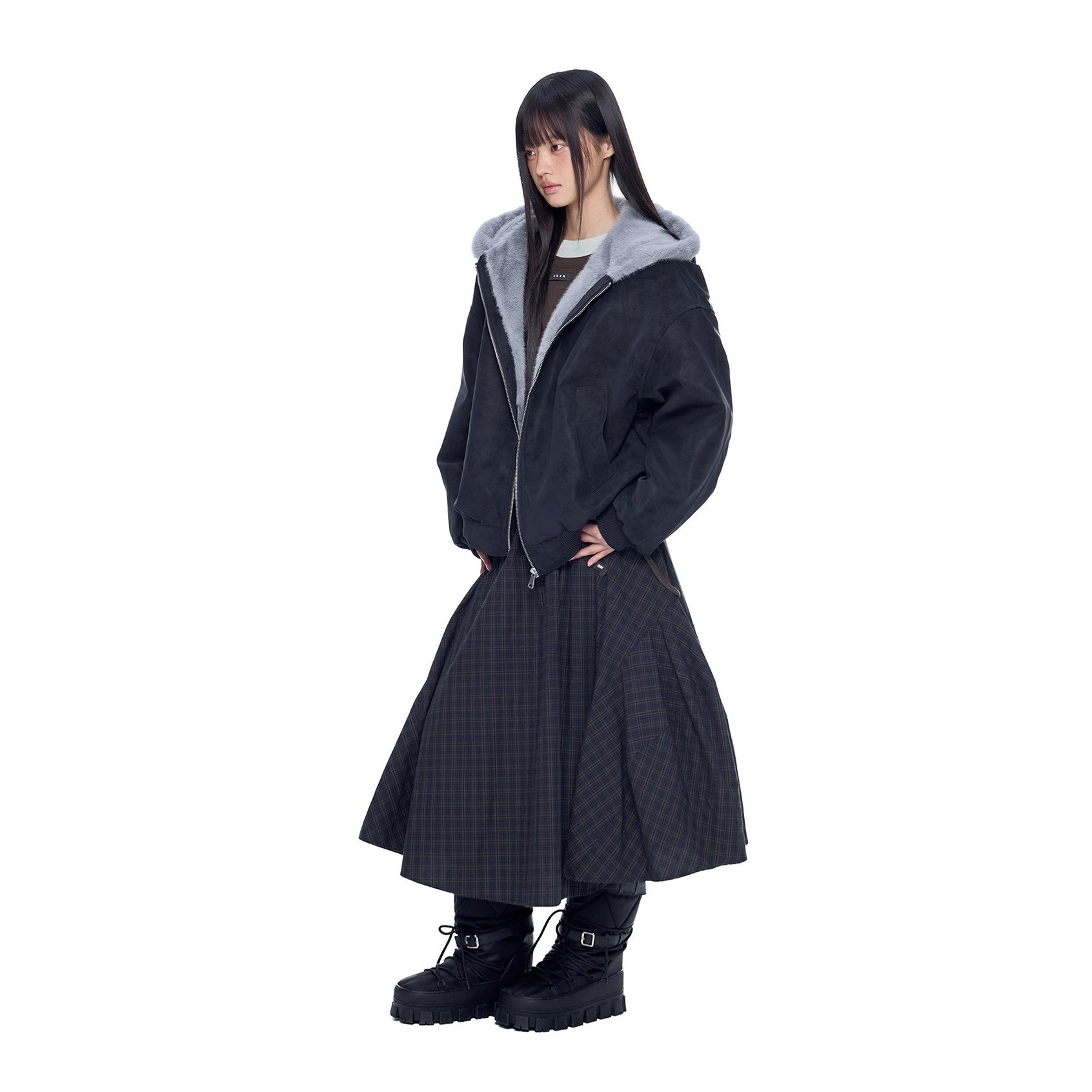 Carving Fur Collar Hooded Zip Jacket EZ300