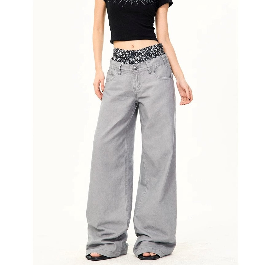Leopard Print Double-Waist Loose Jeans MW10166