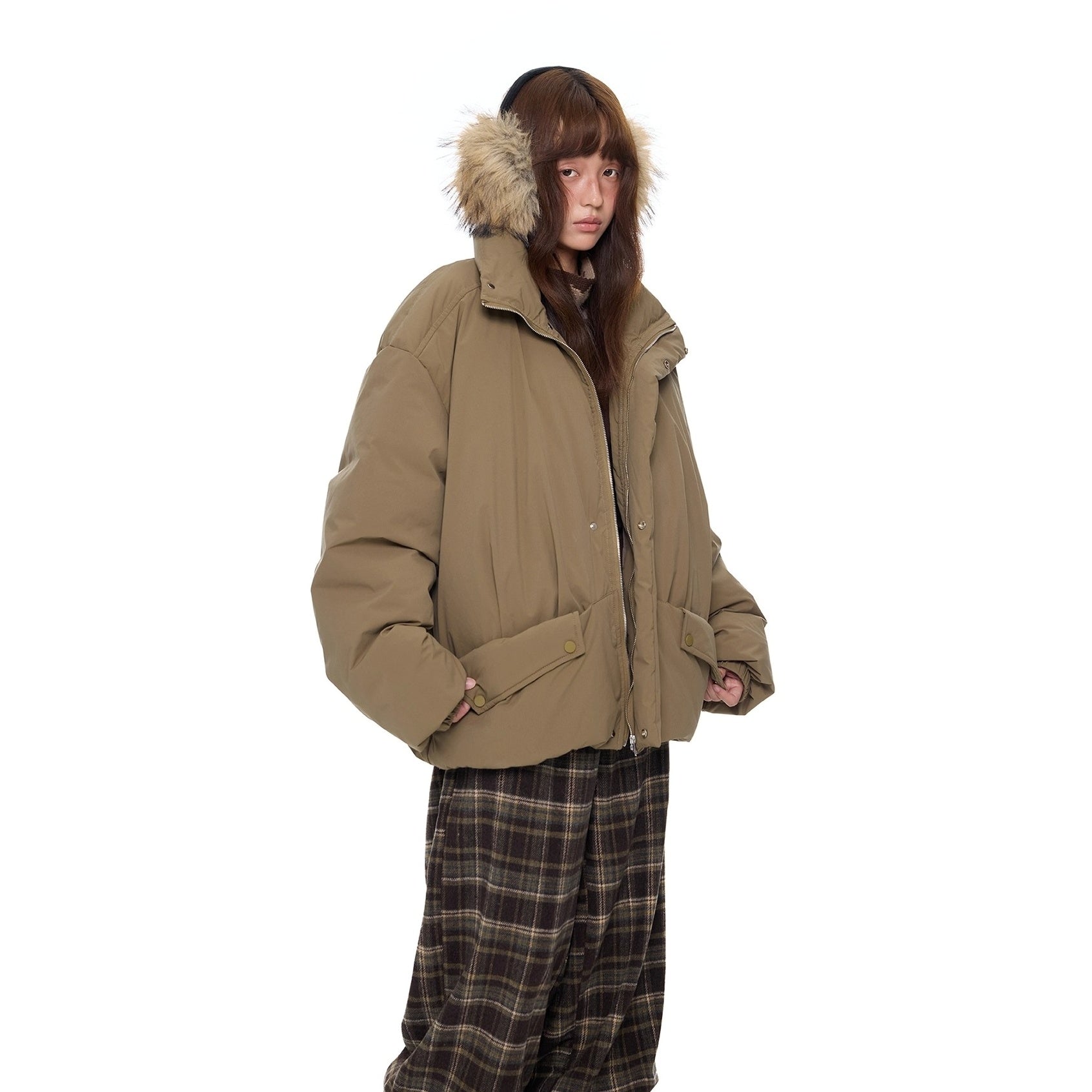 Design Pocket Stand Collar Down Jacket EZ296