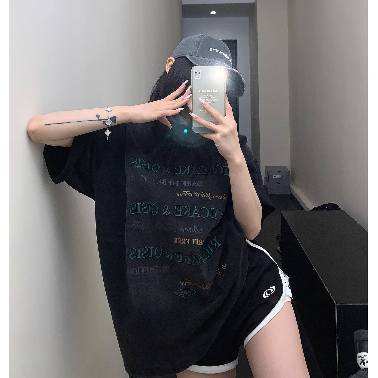 Old Letter Embroidery Loose Washed T-shirt OS2010