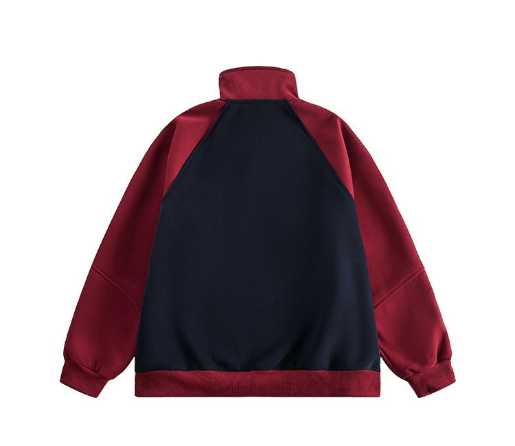Stand-Collar Raglan Color-blocked Sweat Jacket CA7010