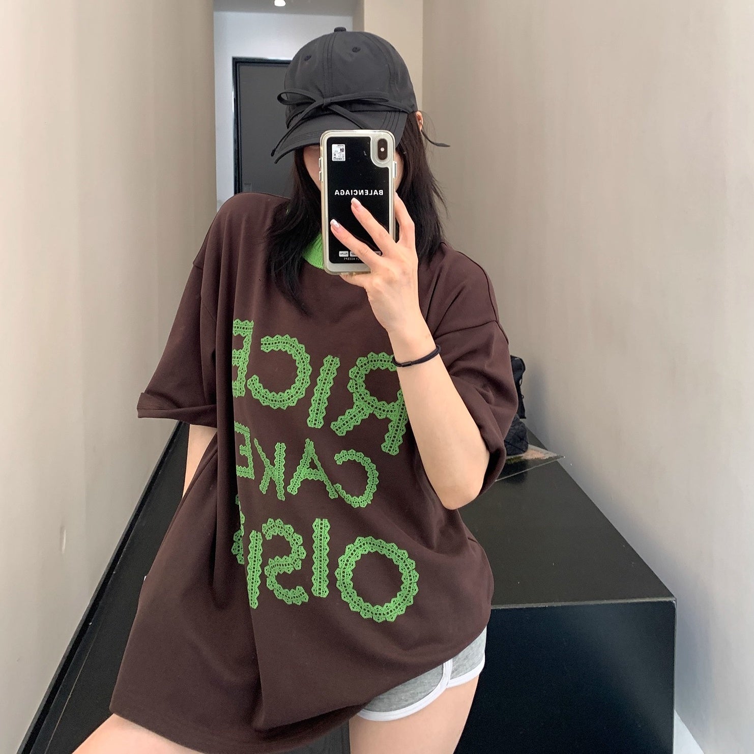 Lace Letter Loose Ringer T-shirt OS2001