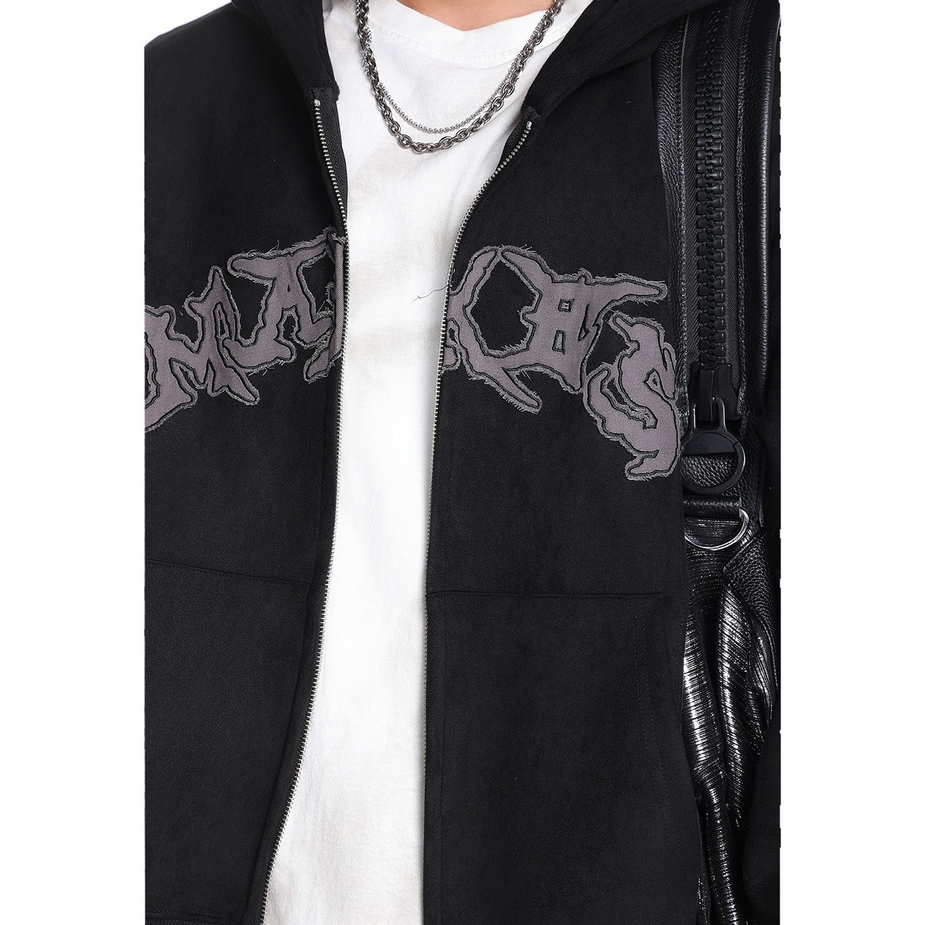 Embroidered Zipper Suede-Like Sweat Parka MW10391