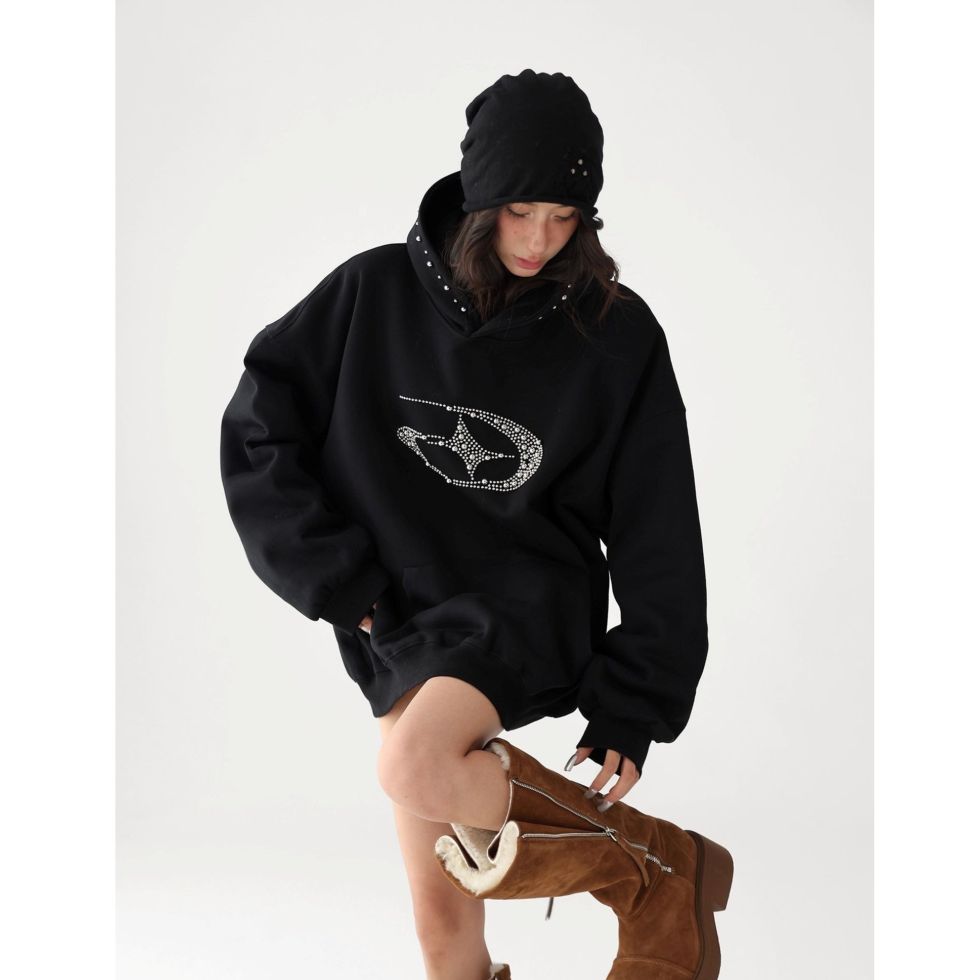 Bead Stitch Loose Sweat Hoodie AC7015