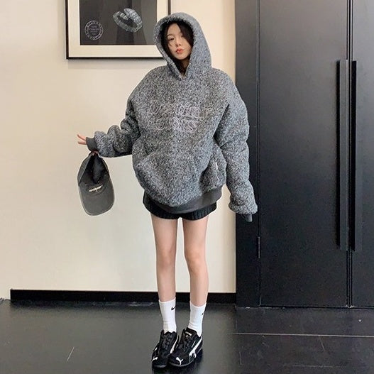 Letter Stitch Oversize Boa Hoodie OS2061