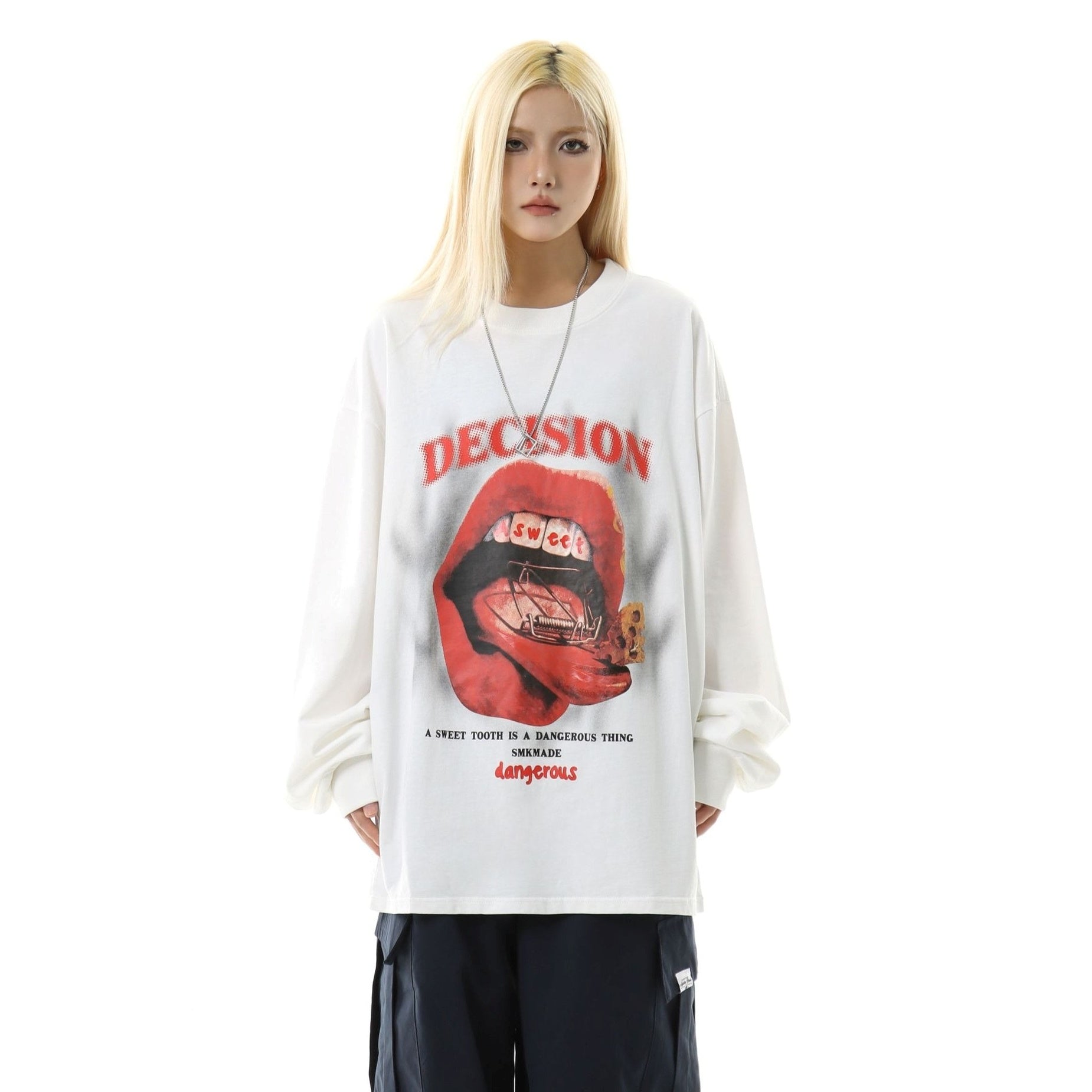 Lip Print Loose Long-Sleeve T-shirt MW10245