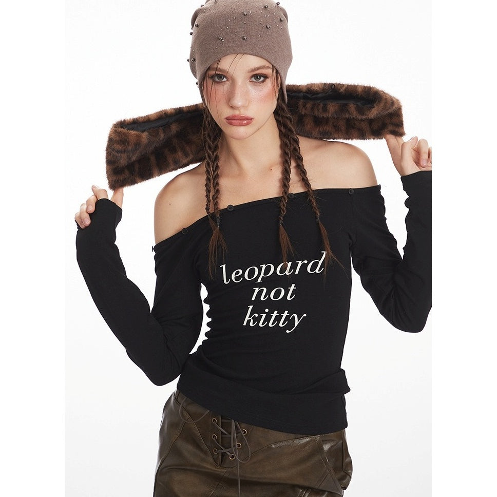 Leopard Fake Fur Off-Shoulder Slim Cutsew NR7008