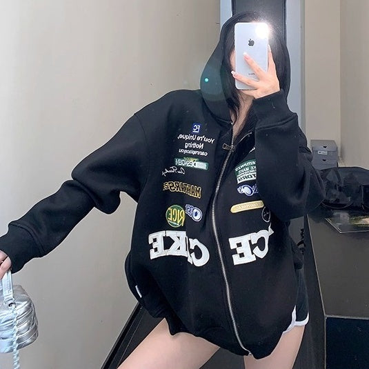 Racing Style Embroidery Hooded Jacket OS2047