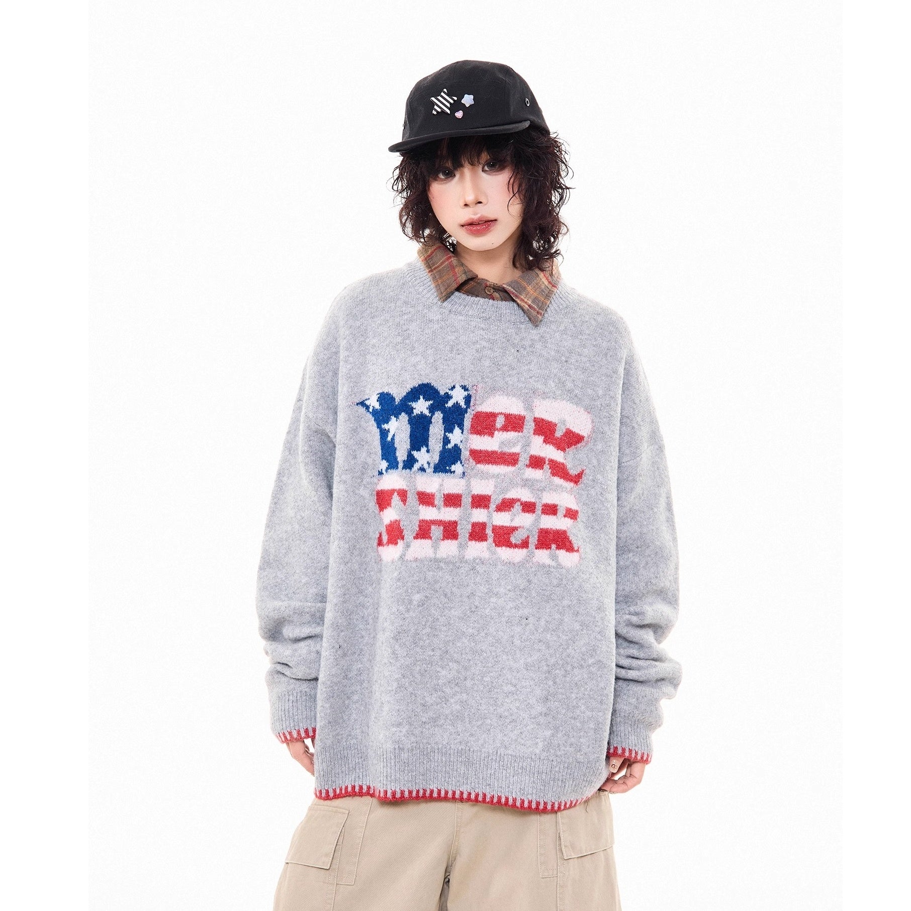 American Retro Letter Knitted Sweater MW10277