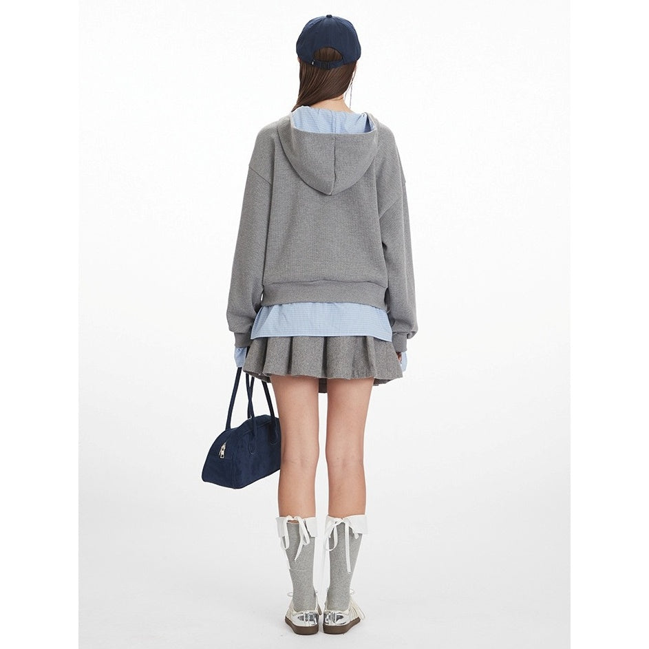Fake Layered Half Zip Hoodie NR7006