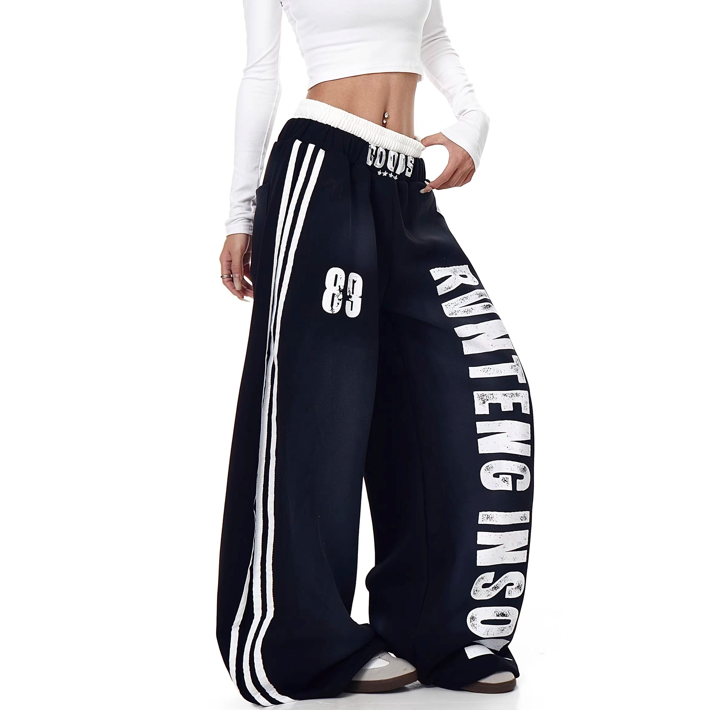Double-waist Smuge Letter Printed Sweat Pants MW10385