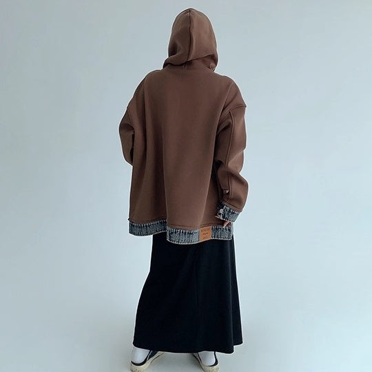 Contrasting Splicing Denim Hooded Sweat OS2056