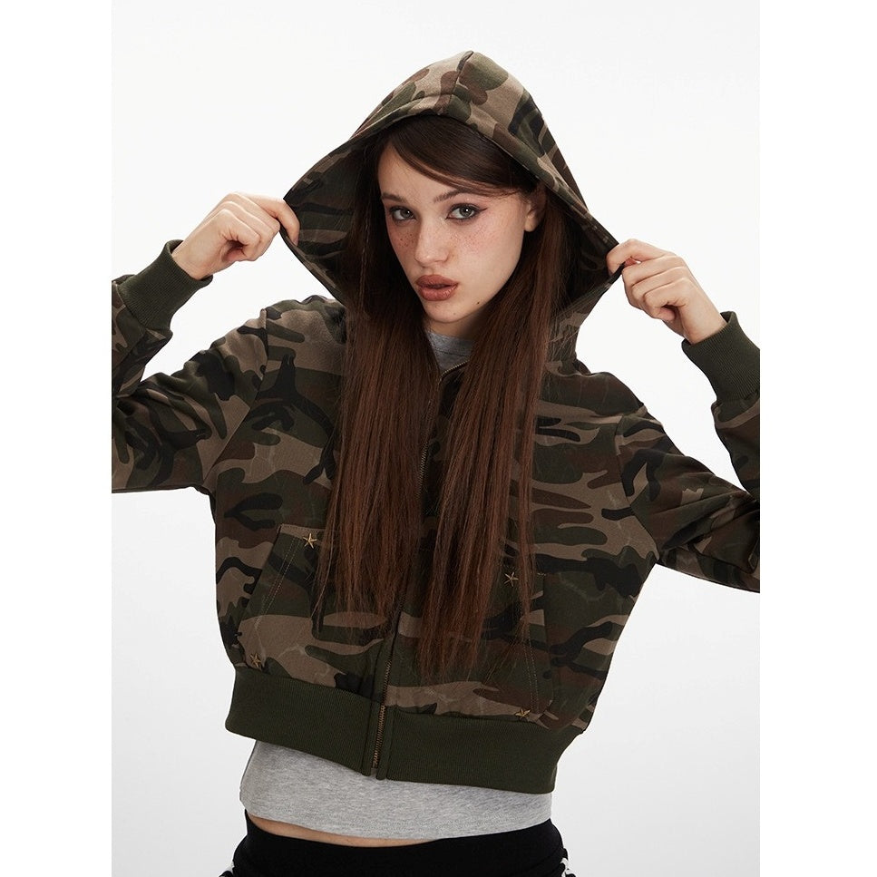 Camouflage Cropped Hooded Jacket NR7010