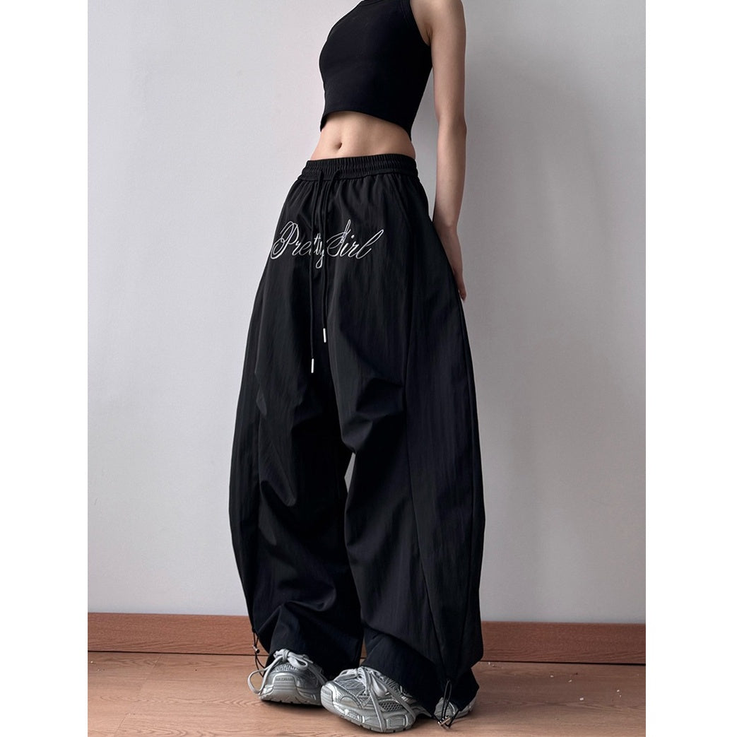 Letter Embroidery Pleated Paratrooper Curve Pants MW10169