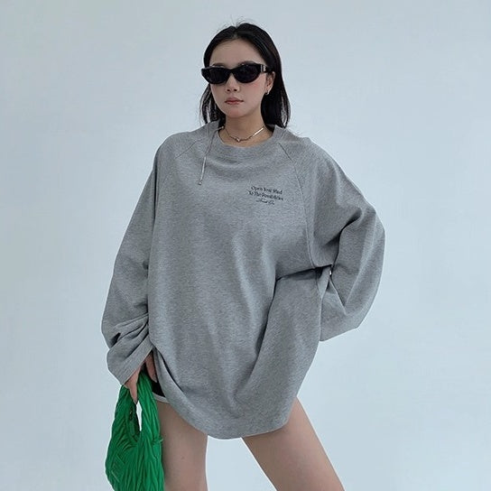Relaxation Lazy Letter Print Long-sleeved T-shirt OS2036