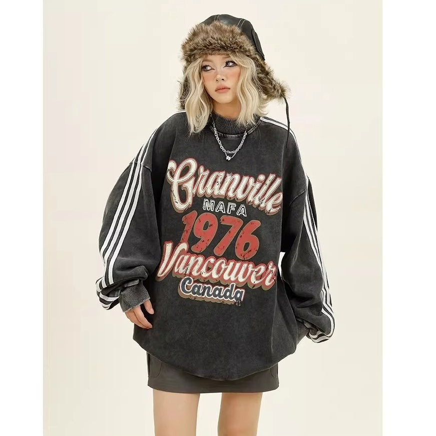 Three-bar Distressed Letter Print Sweat MW10382