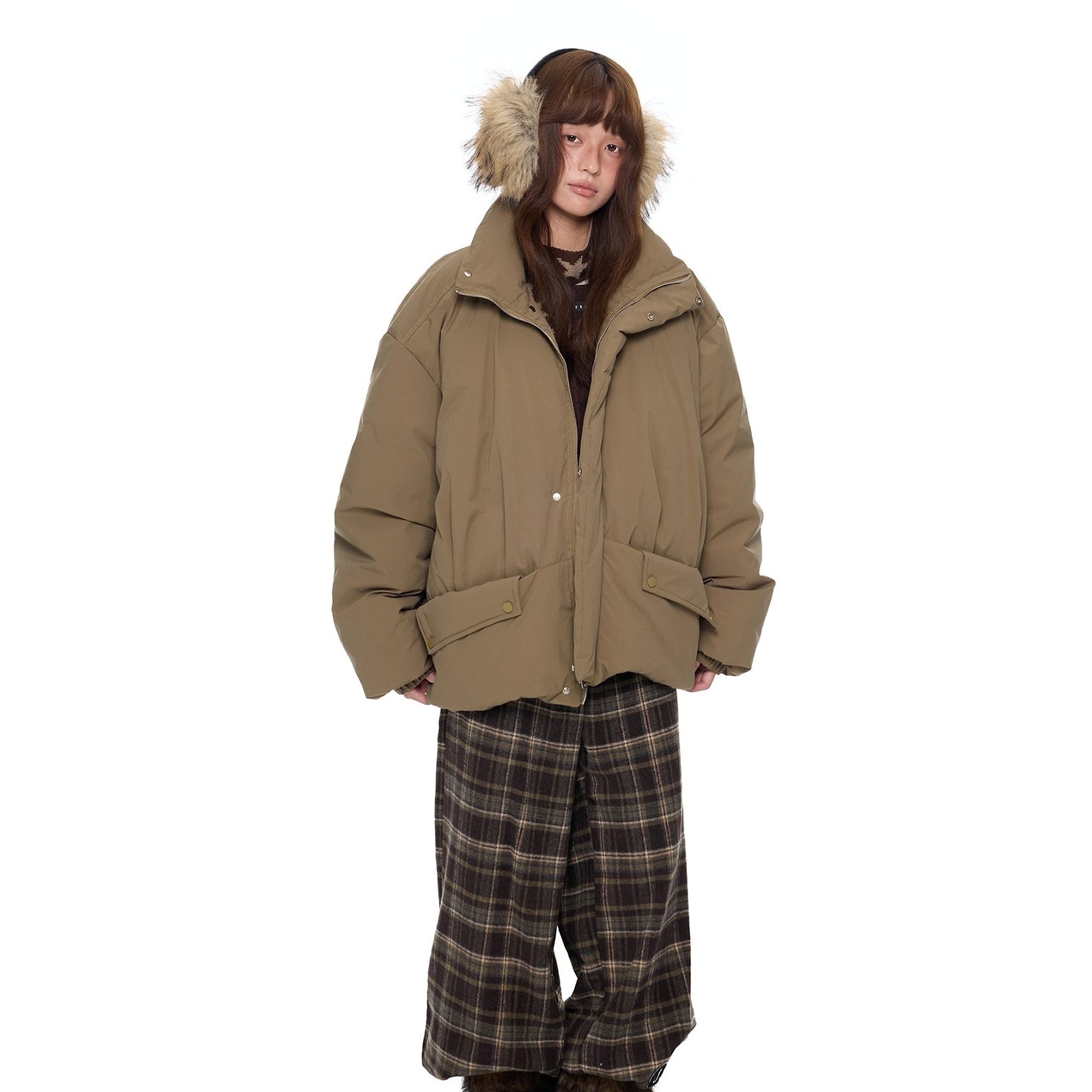 Design Pocket Stand Collar Down Jacket EZ296