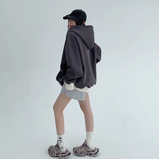 Contrast Embroidery Zip Hooded Jacket OS2043