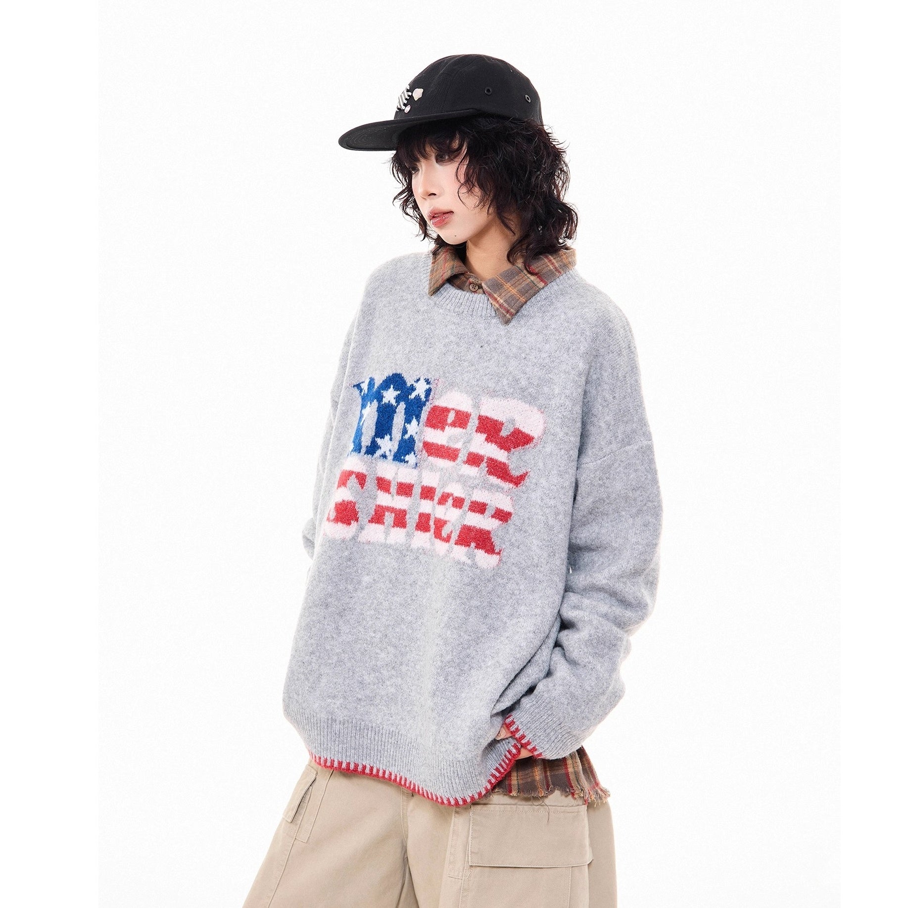 American Retro Letter Knitted Sweater MW10277