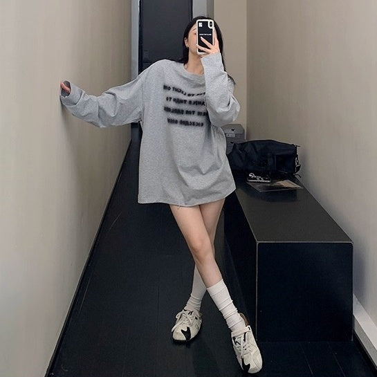 Smudged Letter Print Long Sleeves T-shirt OS2034