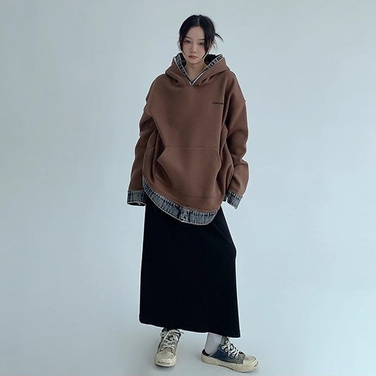 Contrasting Splicing Denim Hooded Sweat OS2056